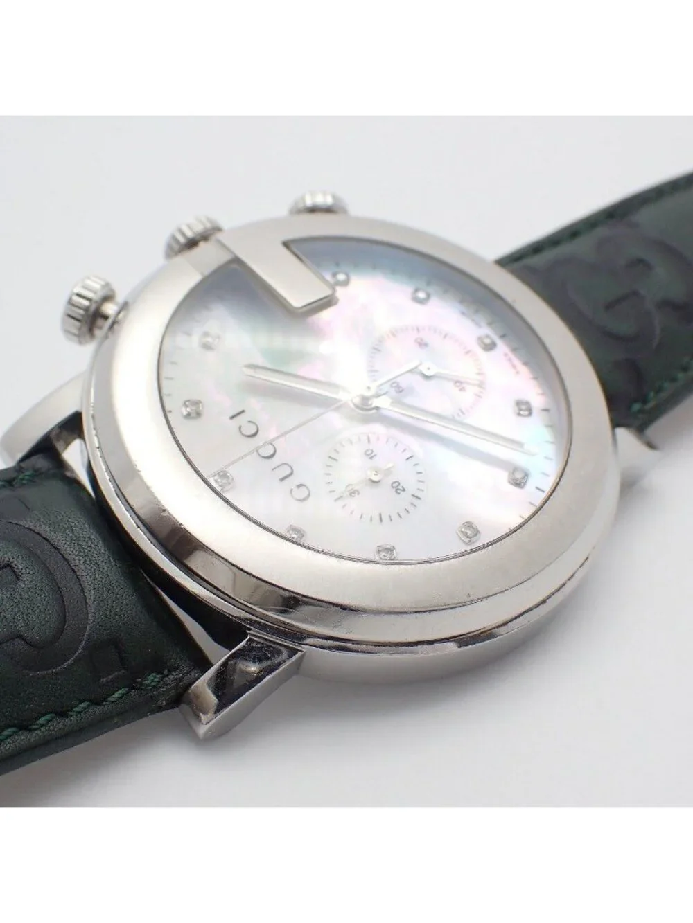 Gucci Chrono Chronograph Quartz Watch Diamond Shell Dial Leather Pawn